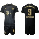 Men's FC Bayern München #9 Robert Lewandowski Black Away Soccer Jersey With Shorts