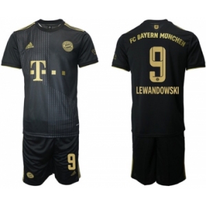 Men's FC Bayern München #9 Robert Lewandowski Black Away Soccer Jersey With Shorts