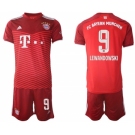 Men's FC Bayern München #9 Robert Lewandowski Red Home Soccer Jersey with Shorts