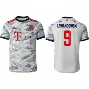 Men's FC Bayern München #9 Robert Lewandowski White Away Soccer Jersey