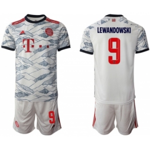 Men's FC Bayern München #9 Robert Lewandowski White Jersey with Shorts