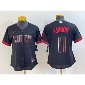 Women's Cincinnati Reds #11 Barry Larkin Black 2023 City Connect Cool Base Stitched Jersey