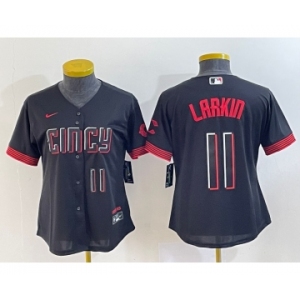 Women's Cincinnati Reds #11 Barry Larkin Number Black 2023 City Connect Cool Base Stitched Jersey2