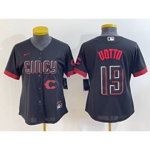 Women's Cincinnati Reds #19 Joey Votto Black 2023 City Connect Cool Base Stitched Jersey1