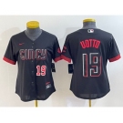 Women's Cincinnati Reds #19 Joey Votto Number Black 2023 City Connect Cool Base Stitched Jersey2