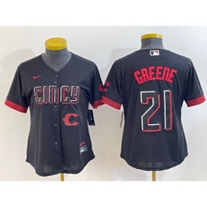 Women's Cincinnati Reds #21 Hunter Greene Black 2023 City Connect Cool Base Stitched Jersey