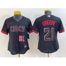 Women's Cincinnati Reds #21 Hunter Greene Number Black 2023 City Connect Cool Base Stitched Jersey2
