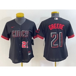 Women's Cincinnati Reds #21 Hunter Greene Number Black 2023 City Connect Cool Base Stitched Jersey2