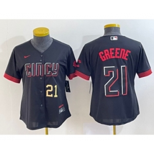 Women's Cincinnati Reds #21 Hunter Greene Number Black 2023 City Connect Cool Base Stitched Jersey