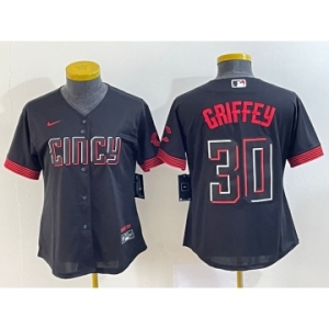 Women's Cincinnati Reds #30 Ken Griffey Jr Black 2023 City Connect Cool Base Stitched Jersey1