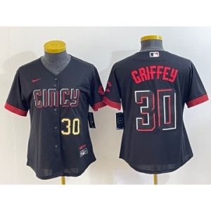 Women's Cincinnati Reds #30 Ken Griffey Jr Number Black 2023 City Connect Cool Base Stitched Jersey1