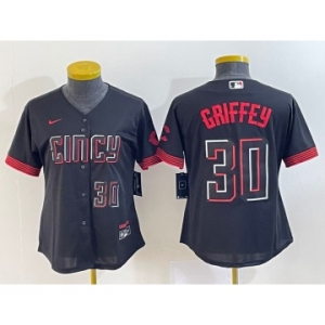 Women's Cincinnati Reds #30 Ken Griffey Jr Number Black 2023 City Connect Cool Base Stitched Jersey2