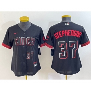Women's Cincinnati Reds #37 Tyler Stephenson Number Black 2023 City Connect Cool Base Stitched Jersey2