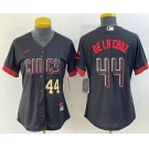 Women's Cincinnati Reds #44 Elly De La Cruz Number Black 2023 City Connect Cool Base Stitched Baseball Jersey1