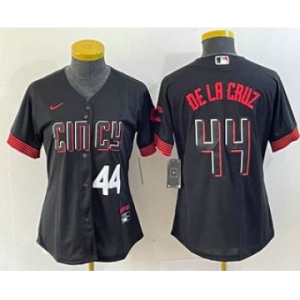 Women's Cincinnati Reds #44 Elly De La Cruz Number Black 2023 City Connect Cool Base Stitched Baseball Jersey2