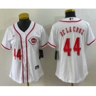 Women's Cincinnati Reds #44 Elly De La Cruz Number White With Patch Cool Base Stitched Jersey