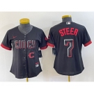 Women's Cincinnati Reds #7 Spencer Steer Black 2023 City Connect Cool Base Stitched Baseball Jersey1