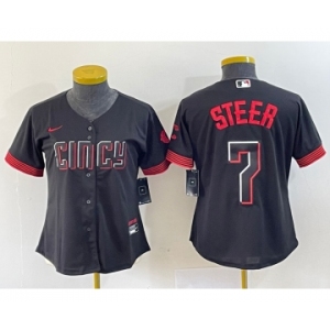 Women's Cincinnati Reds #7 Spencer Steer Black 2023 City Connect Cool Base Stitched Baseball Jersey