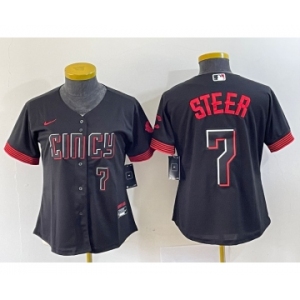 Women's Cincinnati Reds #7 Spencer Steer Numer Black 2023 City Connect Cool Base Stitched Baseball Jersey2
