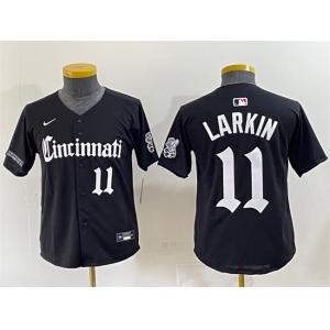Youth Cincinnati Reds #11 Barry Larkin Black 'Gothic Queen City Edition' Vapor Premier Limited Stitched Baseball Jersey