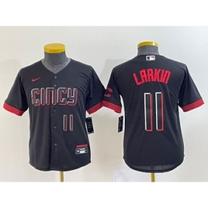 Youth Cincinnati Reds #11 Barry Larkin Number Black 2023 City Connect Cool Base Stitched Jersey2