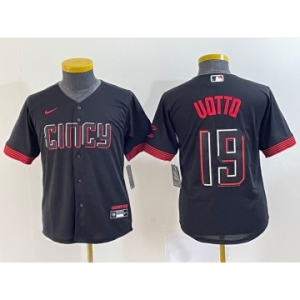 Youth Cincinnati Reds #19 Joey Votto Black 2023 City Connect Cool Base Stitched Jersey