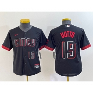 Youth Cincinnati Reds #19 Joey Votto Number Black 2023 City Connect Cool Base Stitched Jersey1