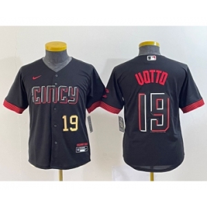 Youth Cincinnati Reds #19 Joey Votto Number Black 2023 City Connect Cool Base Stitched Jersey2