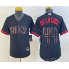 Youth Cincinnati Reds #44 Elly De La Cruz Black 2023 City Connect Cool Base Stitched Jersey 1