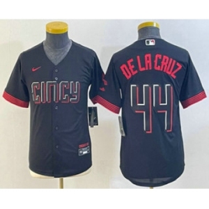 Youth Cincinnati Reds #44 Elly De La Cruz Black 2023 City Connect Cool Base Stitched Jersey 1