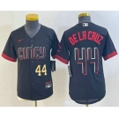 Youth Cincinnati Reds #44 Elly De La Cruz Number Black 2023 City Connect Cool Base Stitched Jersey 1