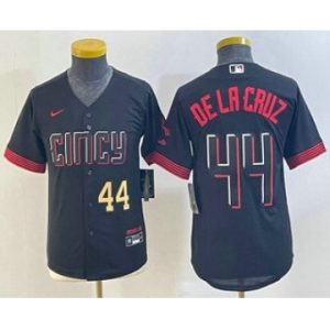 Youth Cincinnati Reds #44 Elly De La Cruz Number Black 2023 City Connect Cool Base Stitched Jersey 1