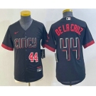 Youth Cincinnati Reds #44 Elly De La Cruz Number Black 2023 City Connect Cool Base Stitched Jersey 2