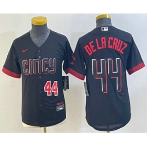 Youth Cincinnati Reds #44 Elly De La Cruz Number Black 2023 City Connect Cool Base Stitched Jersey 2