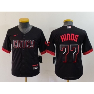 Youth Cincinnati Reds #77 Rece Hinds Black 2023 City Connect Cool Base Stitched Jersey