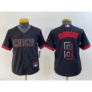 Youth Cincinnati Reds #8 Joe Morgan Black 2023 City Connect Cool Base Stitched Jersey 1