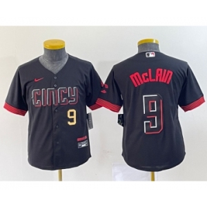 Youth Cincinnati Reds #9 Matt McLain Number Black 2023 City Connect Cool Base Stitched Jersey1