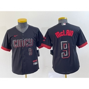 Youth Cincinnati Reds #9 Matt McLain Number Black 2023 City Connect Cool Base Stitched Jersey2