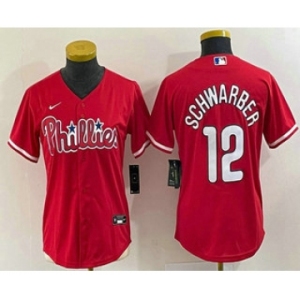 Women's Philadelphia Phillies #12 Kyle Schwarber Red Stitched Cool Base Nike Jersey