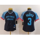 Women's Philadelphia Phillies #3 Bryce Harper Number Navy 2024 All Star Limited Stitched Jersey