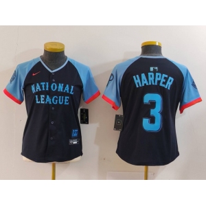 Women's Philadelphia Phillies #3 Bryce Harper Number Navy 2024 All Star Limited Stitched Jersey