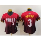 Women's Philadelphia Phillies #3 Bryce Harper Number Red 2024 City Connect Limited Jersey