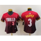 Women's Philadelphia Phillies #3 Bryce Harper Number Red 2024 City Connect Limited Jerseys