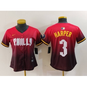 Women's Philadelphia Phillies #3 Bryce Harper Red 2024 City Connect Limited Jersey