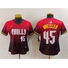 Women's Philadelphia Phillies #45 Zack Wheeler Number Red 2024 City Connect Limited Jersey