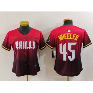 Women's Philadelphia Phillies #45 Zack Wheeler Red 2024 City Connect Limited Jersey