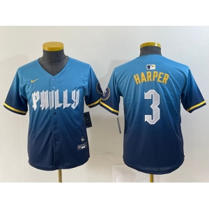 Youth Philadelphia Phillies #3 Bryce Harper Blue 2024 City Connect Limited Stitched Jersey