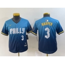 Youth Philadelphia Phillies #3 Bryce Harper Number Blue 2024 City Connect Limited Stitched Jerseys