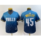 Youth Philadelphia Phillies #45 Zack Wheeler Blue 2024 City Cool Base Stitched Jersey