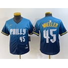 Youth Philadelphia Phillies #45 Zack Wheeler Blue 2024 City Player Number Cool Base Stitched Jersey